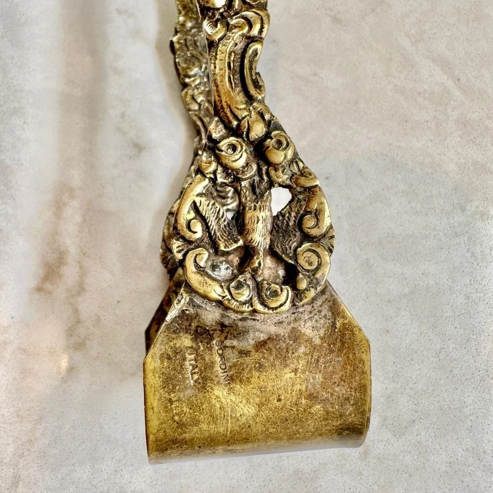 ELEGANT, BRASS SERVING TONGS, MARKED, BORDINI ITALY.